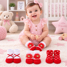 Load image into Gallery viewer, Babymoon Set of 3 | Non-Skid, Anti Slip Baby Socks Gift Box | Safety Protector | 0-9M | Red
