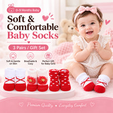 Load image into Gallery viewer, Babymoon Set of 3 | Non-Skid, Anti Slip Baby Socks Gift Box | Safety Protector | 0-9M | Red
