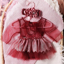 Load image into Gallery viewer, Babymoon Set of 2 | Lace Net Frock &amp; Hairband | Baby Photoshoot Props Costumes | Baby Gift Set | Red | 0-1 Month
