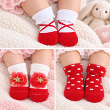 Load image into Gallery viewer, Babymoon Set of 3 | Non-Skid, Anti Slip Baby Socks Gift Box | Safety Protector | 0-9M | Red
