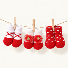 Load image into Gallery viewer, Babymoon Set of 3 | Non-Skid, Anti Slip Baby Socks Gift Box | Safety Protector | 0-9M | Red
