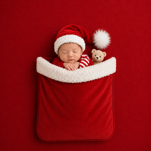 Load image into Gallery viewer, Babymoon Set of 2 | Baby Christmas Pocket with Santa Clause Hat | Baby Photoshoot Props | Christmas Props | Red | 0-1 Month
