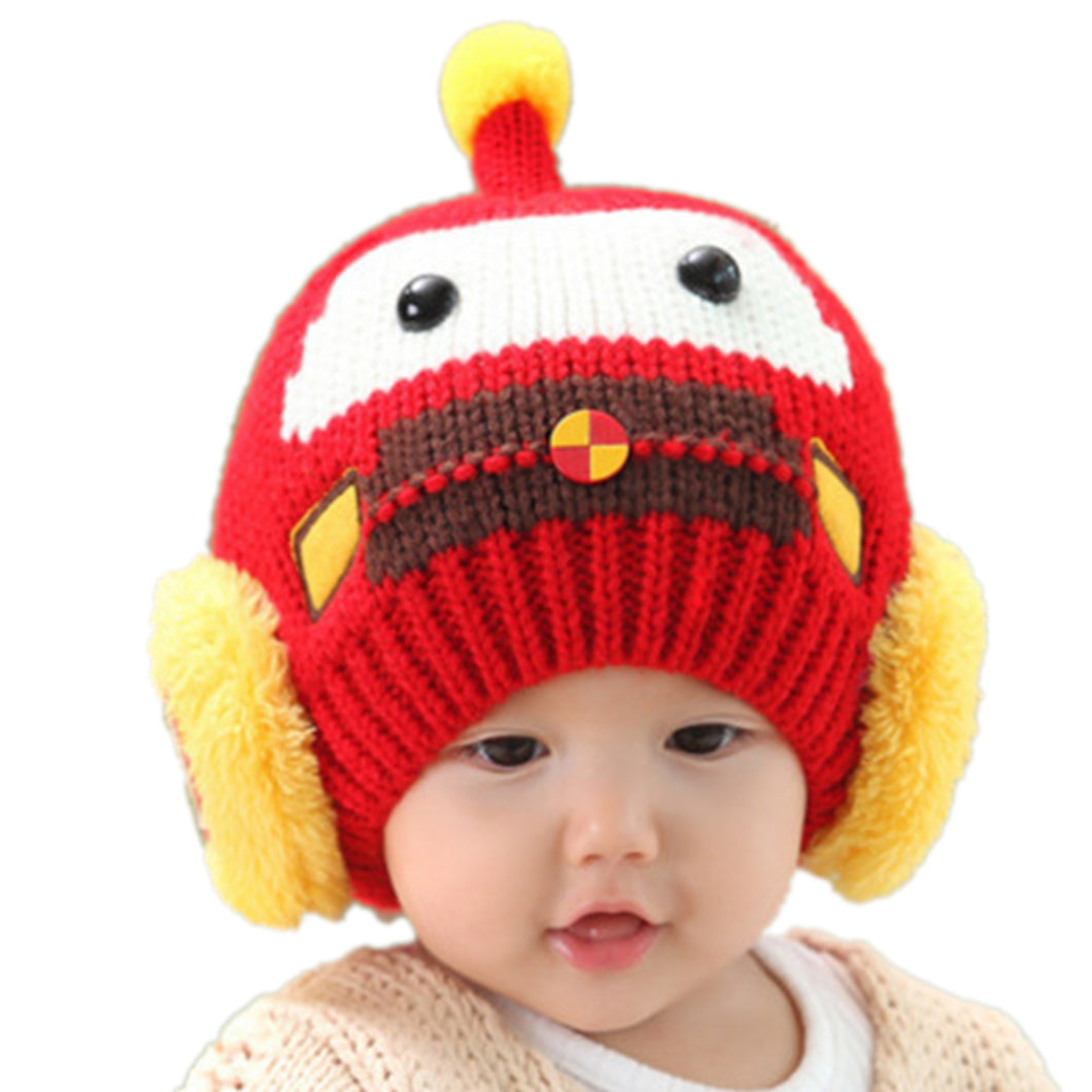 Babymoon Robot Design Winter Wollen Kids Cap Hat | Red