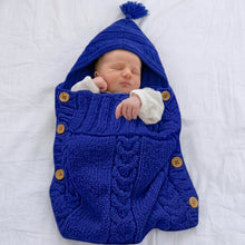 Load image into Gallery viewer, Babymoon Organic Knitted Woollen Swaddle Sleeping Bag | 0-3M  - Blue
