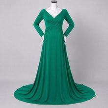 Load image into Gallery viewer, Babymoon Off Shoulder Maternity Gown Dress - Green
