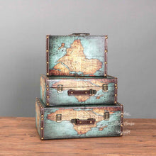 Load image into Gallery viewer, Babymoon Vintage Wooden Suitcase | Set of 3 |  Baby Photography Props | Decorative Add-ons | Globe Design

