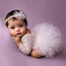 Load image into Gallery viewer, Babymoon Set of 2 | Fluffy Romper &amp; Hairband | Baby Photoshoot Props Costumes | White | 0-1 Month
