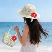 Load image into Gallery viewer, Babymoon Set of 2 | Baby Girls Summer Sunflower Straw Kids Sun Hat with Sling Purse Handbag | Beach Hat | 2-6 Years | White
