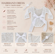 Load image into Gallery viewer, Babymoon Set of 2 | Lace Romper with Hairband Photoshoot Props Costume | 0-1 Month | White
