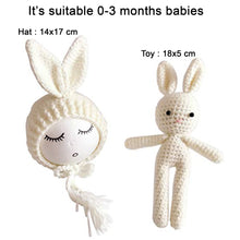 Load image into Gallery viewer, Babymoon Rabbit Toy with Cap New Born Baby Photography Shoot Props Costumes- White
