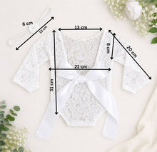 Load image into Gallery viewer, Babymoon Set of 2 | Lace Romper with Hairband Photoshoot Props Costume | 0-1 Month | White
