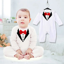 Load image into Gallery viewer, Babymoon Gentleman Suit Romper | Baby Photoshoot Props | Birthday Party Costume | White | 9-12 Months
