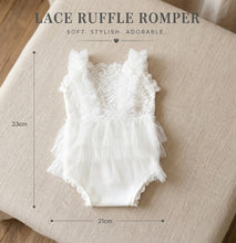 Load image into Gallery viewer, Babymoon Set of 2 | Baby Lace Ruffle Romper Dress with Matching Headband | Baby Photoshoot Props | 0-1 Month
