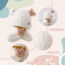 Load image into Gallery viewer, Babymoon Winter Bear Fleece Soft Baby Cap Hat with Scarf Boy’s Girls Kids Cap Hat Headwear | White | 0-3 Yr
