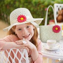 Load image into Gallery viewer, Babymoon Set of 2 | Baby Girls Summer Sunflower Straw Kids Sun Hat with Sling Purse Handbag | Beach Hat | 2-6 Years | White

