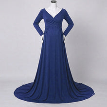 Load image into Gallery viewer, Babymoon Off Shoulder Maternity Gown Dress - Blue
