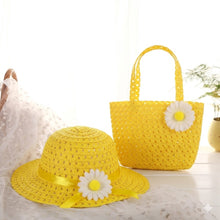 Load image into Gallery viewer, Babymoon Set of 2 | Baby Girls Summer Sunflower Straw Kids Sun Hat with Sling Purse Handbag | Beach Hat | 2-6 Years | Yellow
