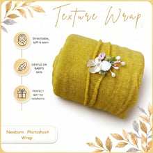 Load image into Gallery viewer, Babymoon Textured Stretchble Baby Photography Shoot Wrap Cloth With Hairband - Yellow
