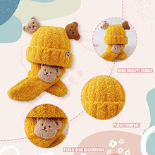 Load image into Gallery viewer, Babymoon Winter Bear Fleece Soft Baby Cap Hat with Scarf Boy’s Girls Kids Cap Hat Headwear | Yellow | 0-3 Yr

