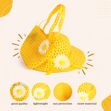 Load image into Gallery viewer, Babymoon Set of 2 | Baby Girls Summer Sunflower Straw Kids Sun Hat with Sling Purse Handbag | Beach Hat | 2-6 Years | Yellow
