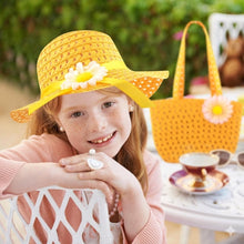 Load image into Gallery viewer, Babymoon Set of 2 | Baby Girls Summer Sunflower Straw Kids Sun Hat with Sling Purse Handbag | Beach Hat | 2-6 Years | Yellow
