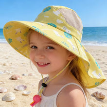 Load image into Gallery viewer, Babymoon Neck Flap Baby Boys Girls Kids Cartoon Summer Cap with Whistle and Adjustable Chin Strap Sun Beach Hat | Rabbit Yellow | 4-8 Year
