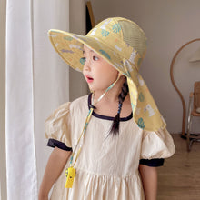 Load image into Gallery viewer, Babymoon Neck Flap Baby Boys Girls Kids Cartoon Summer Cap with Whistle and Adjustable Chin Strap Sun Beach Hat | Rabbit Yellow | 4-8 Year
