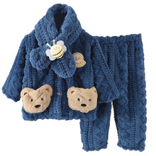 Load image into Gallery viewer, Babymoon Set of 3 | Baby Sleepwear Nightsuit with Scraf Kid’s Winter Nightdress Pajamas Winter Sweater | Darkblue
