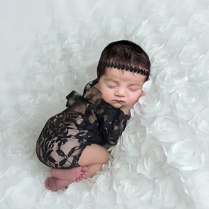 Babymoon Set of 2 | Net Lace Romper & Hairband | Baby Photoshoot Props Costumes | 0-1 Month