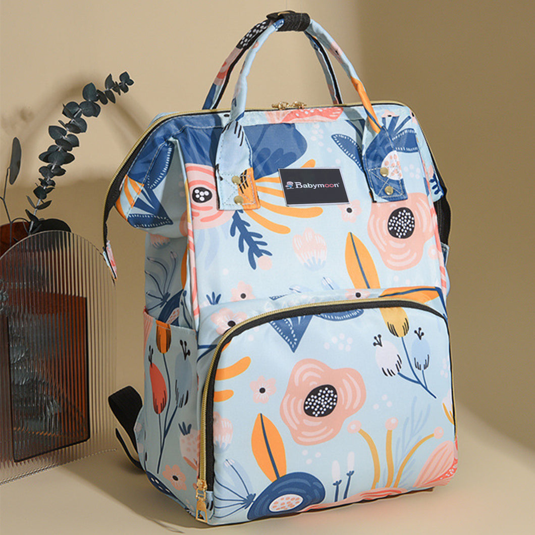 Babymoon Mother Diaper Bag Lightweight Multifunctional Travel Unisex Diaper Backpack | Blue Floral