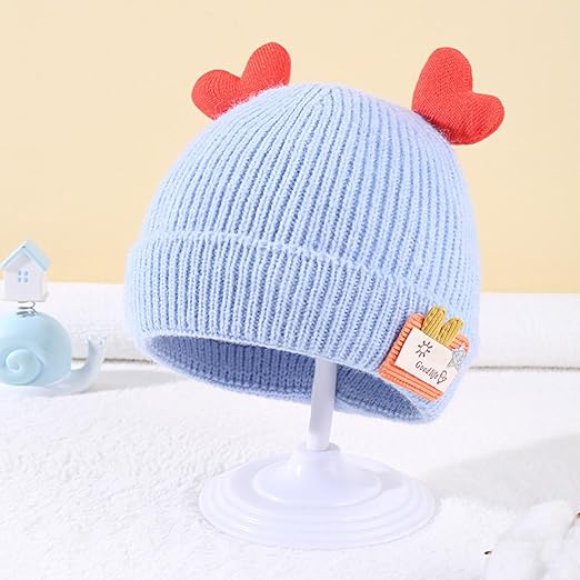 BabyMoon Unisex Winter Hat Designed with Hearts | Warm Baby Cap Headwear | Blue | 3-12 Month