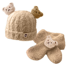 Load image into Gallery viewer, Babymoon Winter Bear Fleece Soft Baby Cap Hat with Scarf Boy’s Girls Kids Cap Hat Headwear | Brown | 0-3 Yr
