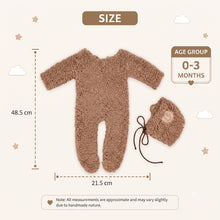 Load image into Gallery viewer, Babymoon Set of 2 | Fleece Suit with Infant Baby Bear Cap Hat | Baby Photography Props Costume | Baby Gift Set | 0-3 Months | Brown
