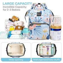 Load image into Gallery viewer, Babymoon Mother Diaper Bag Lightweight Multifunctional Travel Unisex Diaper Backpack | Blue Floral
