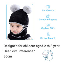 Load image into Gallery viewer, Babymoon Pom-Pom Knit Winter Kids Boys Girls Monkey Cap Baby Hat | Black | 2-8 yr
