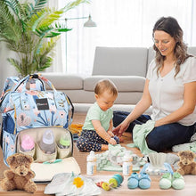 Load image into Gallery viewer, Babymoon Mother Diaper Bag Lightweight Multifunctional Travel Unisex Diaper Backpack | Blue Floral
