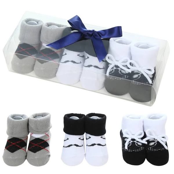Babymoon Set of 3 | Non-Skid, Anti Slip Baby Socks Gift Box | Safety Protector | 0-9M | Black