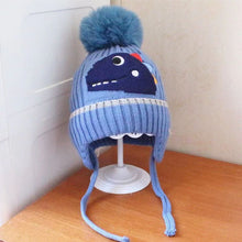 Load image into Gallery viewer, Babymoon Baby Dinosaur Design Cap with String Winter Kids Hat Boys Girls Caps | Blue | 1-15 Years
