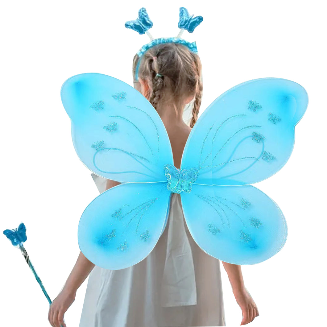 Babymoon Butterfly Fairy Angel Costumes Baby Wings Photography Props - Set of 3 | 6 Month To 10 Years | Lightblue