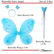 Load image into Gallery viewer, Babymoon Butterfly Fairy Angel Costumes Baby Wings Photography Props - Set of 3 | 6 Month To 10 Years | Lightblue

