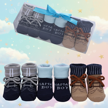 Load image into Gallery viewer, Babymoon Set of 3 | Non-Skid, Anti Slip Baby Socks Gift Box | Safety Protector | 0-9M | Blue
