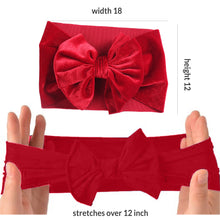 Load image into Gallery viewer, Babymoon Stretchable Velvet Bow Hairband for Baby Girl Hair Accessories for Girls Baby Headband for Girls | 0-5 Years | Red-Blue
