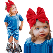 Load image into Gallery viewer, Babymoon Stretchable Velvet Bow Hairband for Baby Girl Hair Accessories for Girls Baby Headband for Girls | 0-5 Years | Red-Blue
