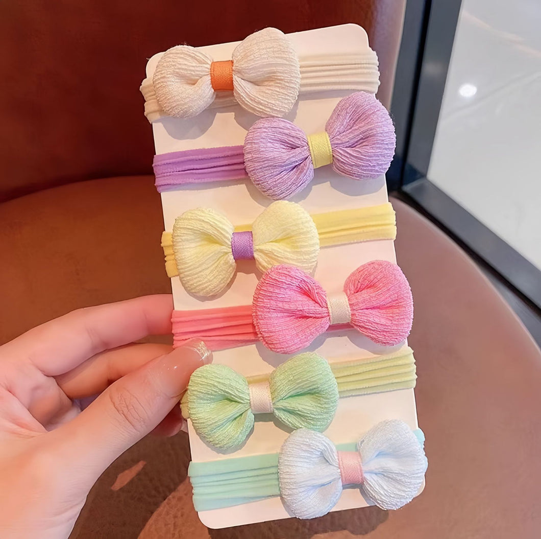 Babymoon Set of 6 | Baby Girl’s Ponytail Pastel Bow Kids Hairband Rings | Fashion Hair Accessories