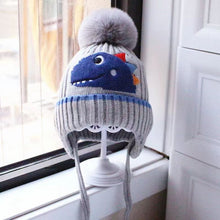Load image into Gallery viewer, Babymoon Baby Dinosaur Design Cap with String Winter Kids Hat Boys Girls Caps | Grey | 1-15 Years
