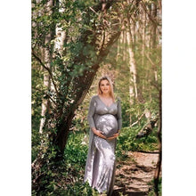 Load image into Gallery viewer, Babymoon Full Sleeve Long Tail Maternity Gown Dress | Grey
