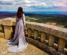 Load image into Gallery viewer, Babymoon Full Sleeve Long Tail Maternity Gown Dress | Grey
