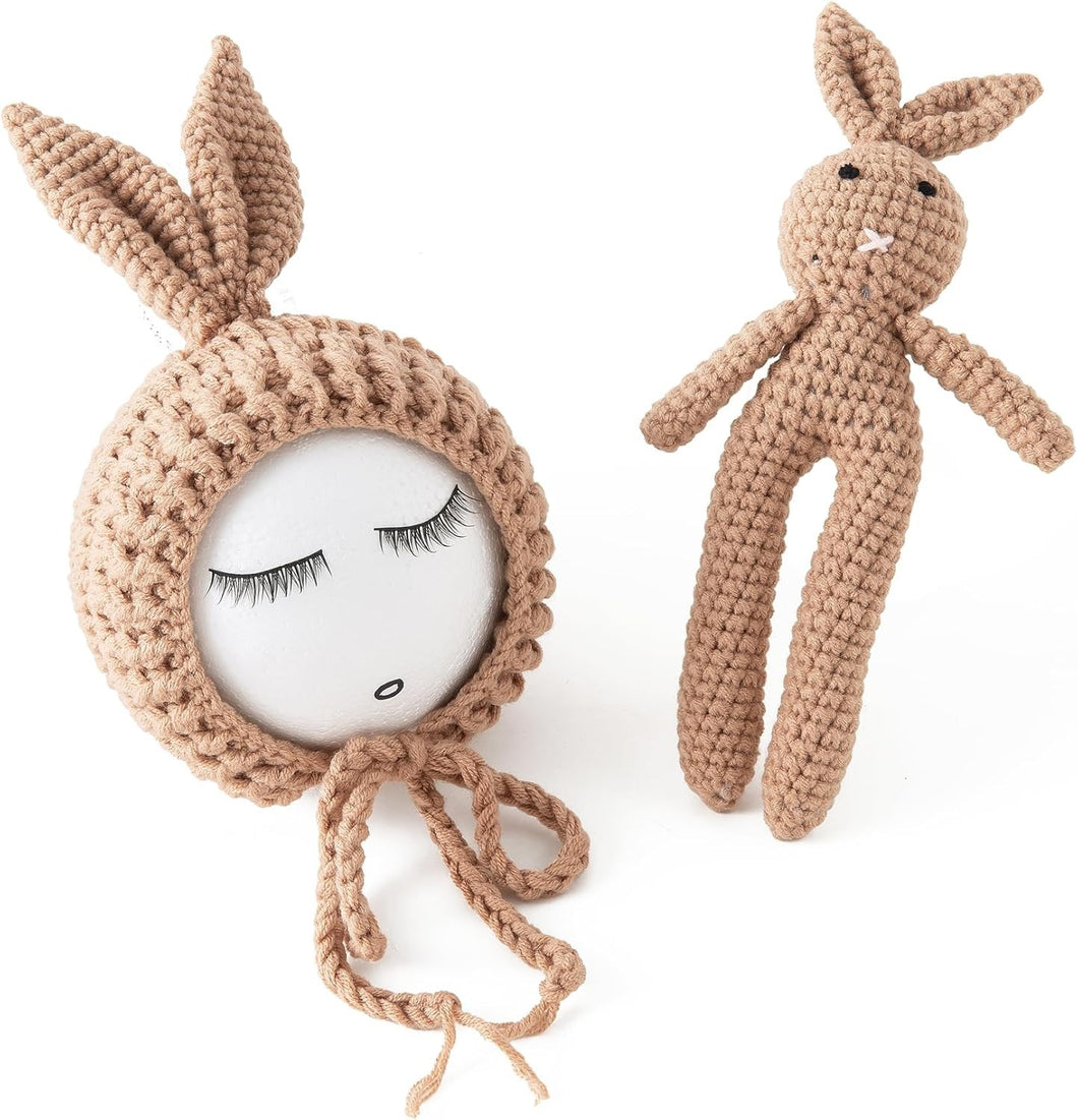 Babymoon Rabbit Toy with Cap New Born Baby Photography Shoot Props Costumes | Coffee