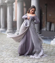 Load image into Gallery viewer, Babymoon Full Sleeve Long Tail Maternity Gown Dress | Grey
