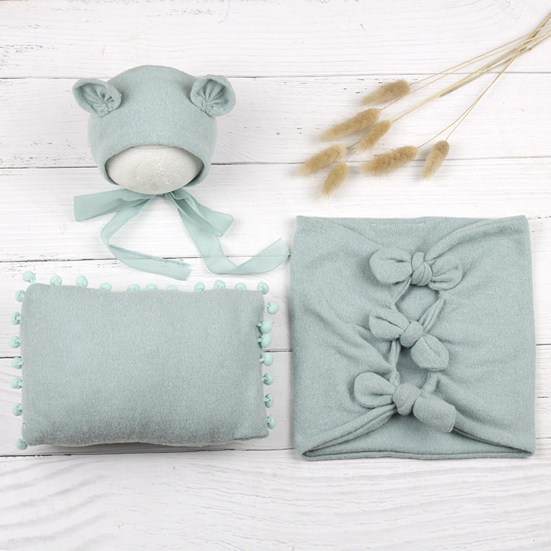 Babymoon | Set Of 3 | Butterfly Ready Wrap, Pillow & Cap Baby Photography Props | Light Green